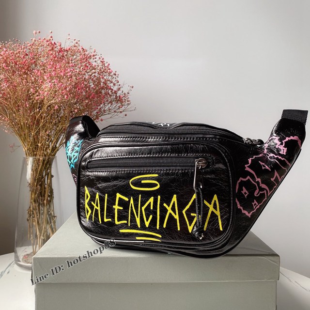 Balenciaga專櫃爆款男女腰包 巴黎世家經典原單進口香皮塗鴉腰包胸包 fyj1095